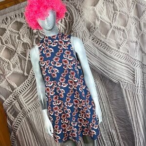 Mimi Chica Short Royal Blue Swing Dress With Large Floral Print Size Small